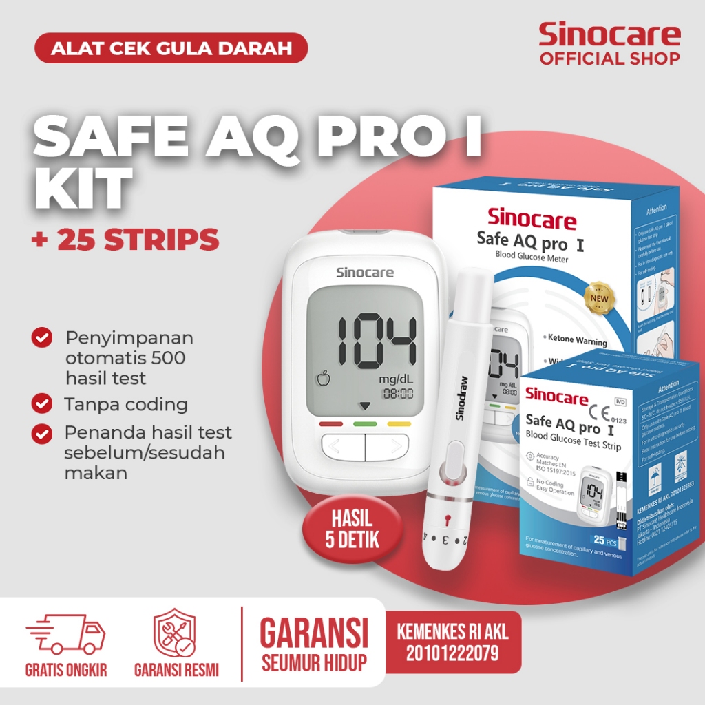 Alat Ukur Cek Gula Darah Instant Sinocare Safe AQ Pro